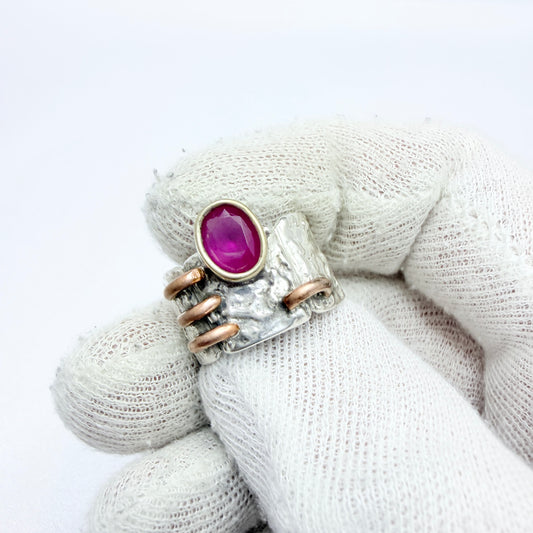 Sterling Silver Copper Synthetic Ruby Ring.