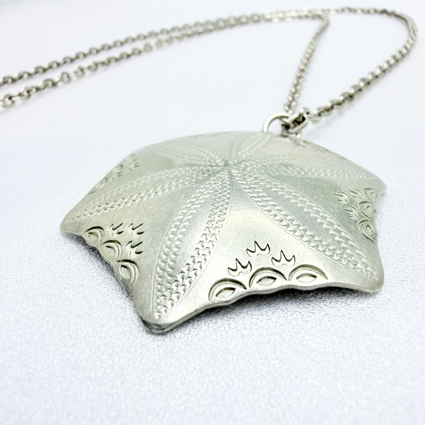 Vintage ca 1950 Traditional North Scandinavia Pewter Pendant Necklace. Signed.