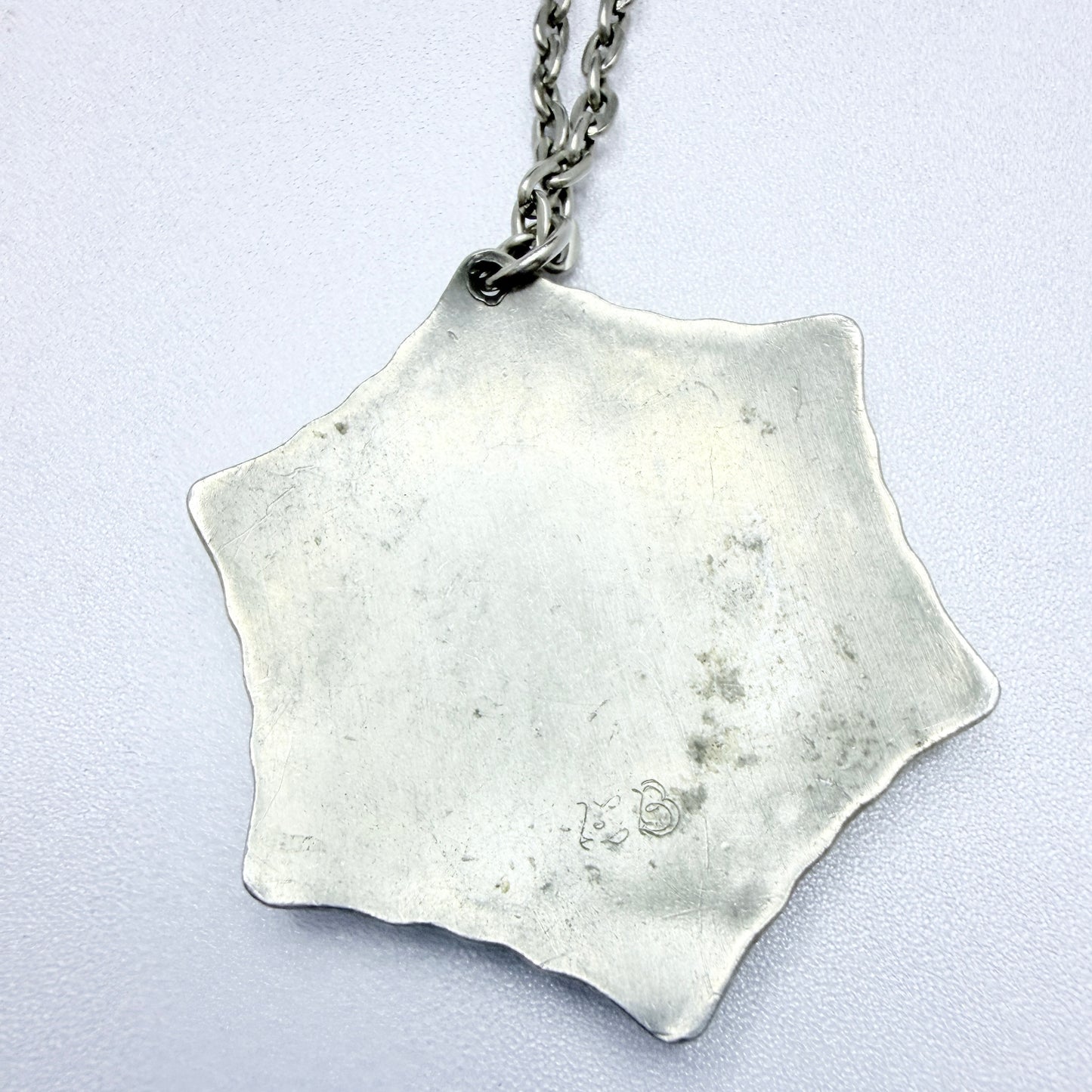 Vintage ca 1950 Traditional North Scandinavia Pewter Pendant Necklace. Signed.