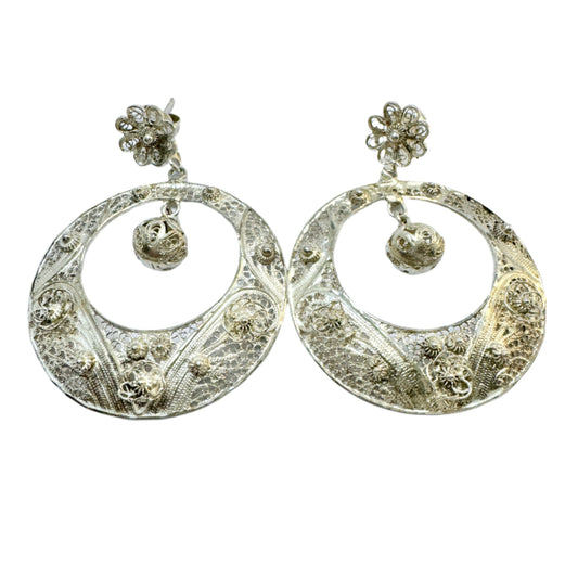 Vintage Large Solid Filigree Silver Earrings.