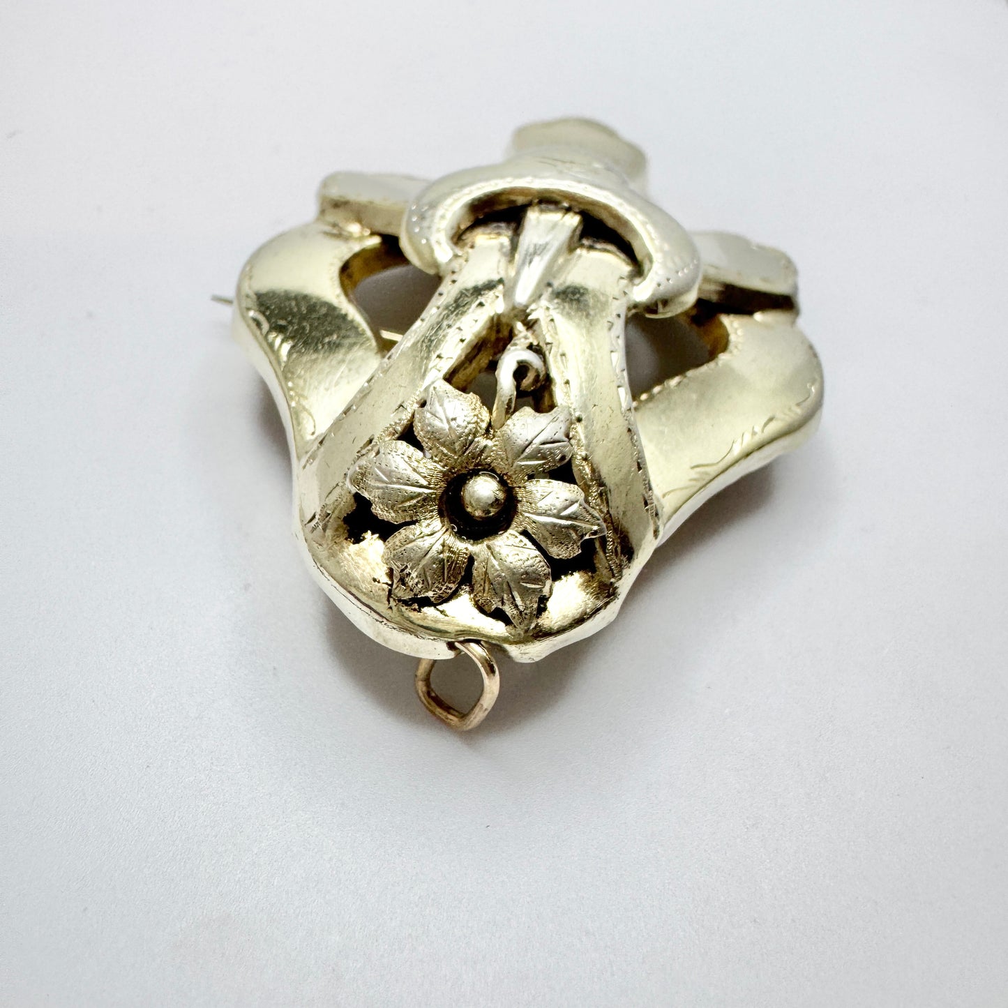 Sweden 1887. Antique Victorian Gilt Solid Silver Brooch Pendant.