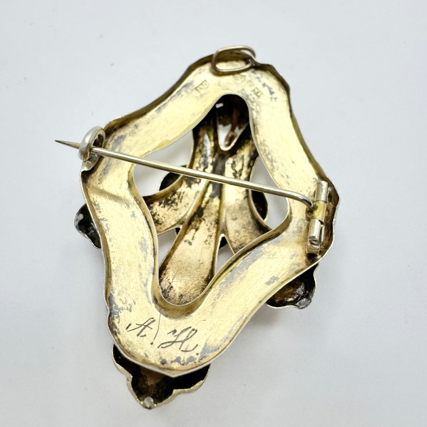 Sweden 1887. Antique Victorian Gilt Solid Silver Brooch Pendant.