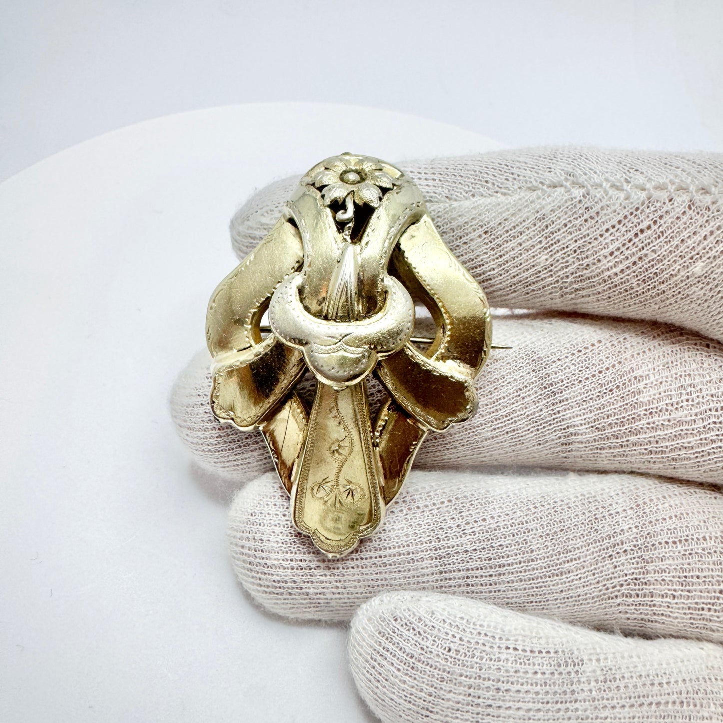 Sweden 1887. Antique Victorian Gilt Solid Silver Brooch Pendant.