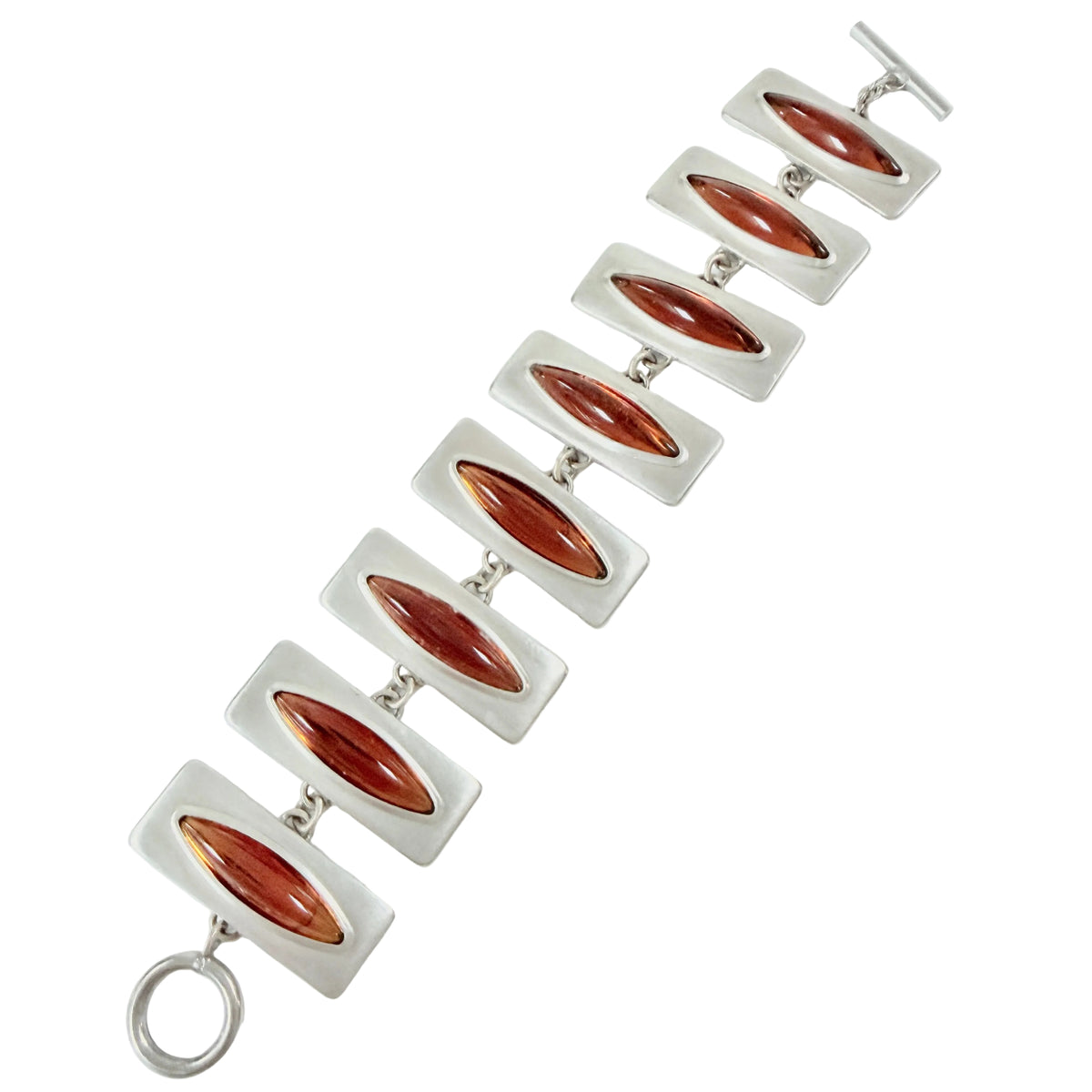 Jørgen Jensen, Denmark. Bold Vintage Pewter Amber Glass Bracelet.