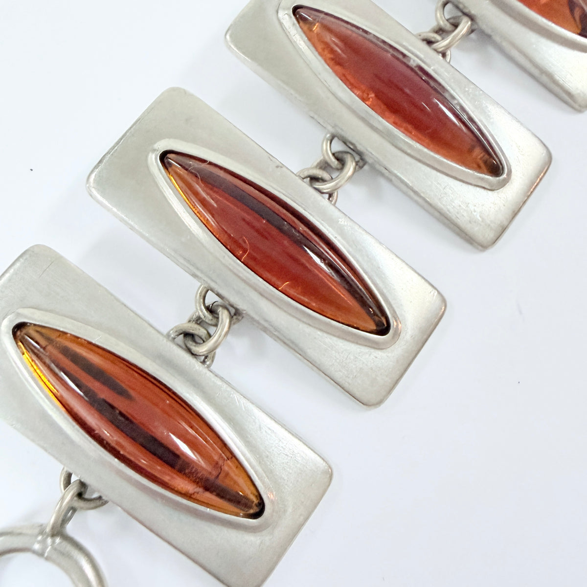 Jørgen Jensen, Denmark. Bold Vintage Pewter Amber Glass Bracelet.