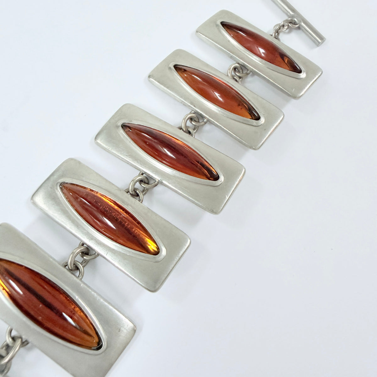 Jørgen Jensen, Denmark. Bold Vintage Pewter Amber Glass Bracelet.