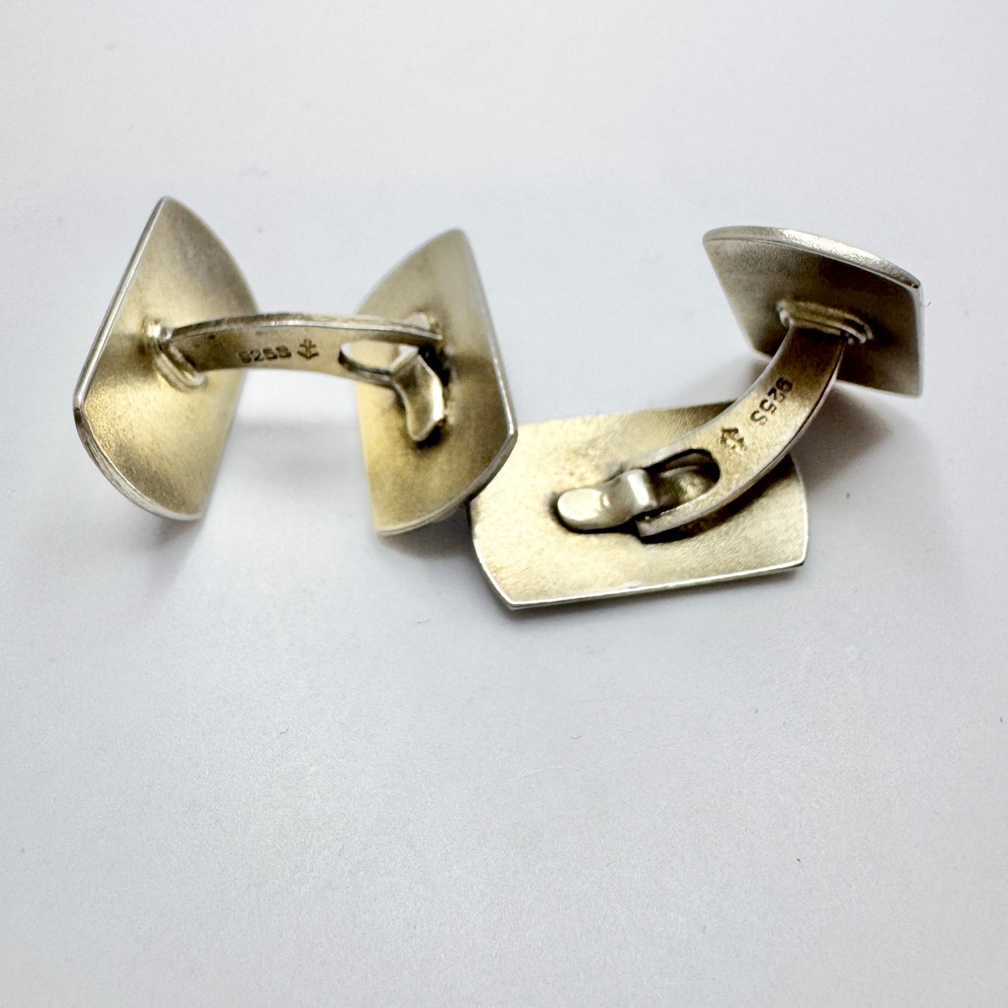 Hans Myhre, Norway c 1950s. Vintage Sterling Silver Black and White Striped Enamel Cufflinks