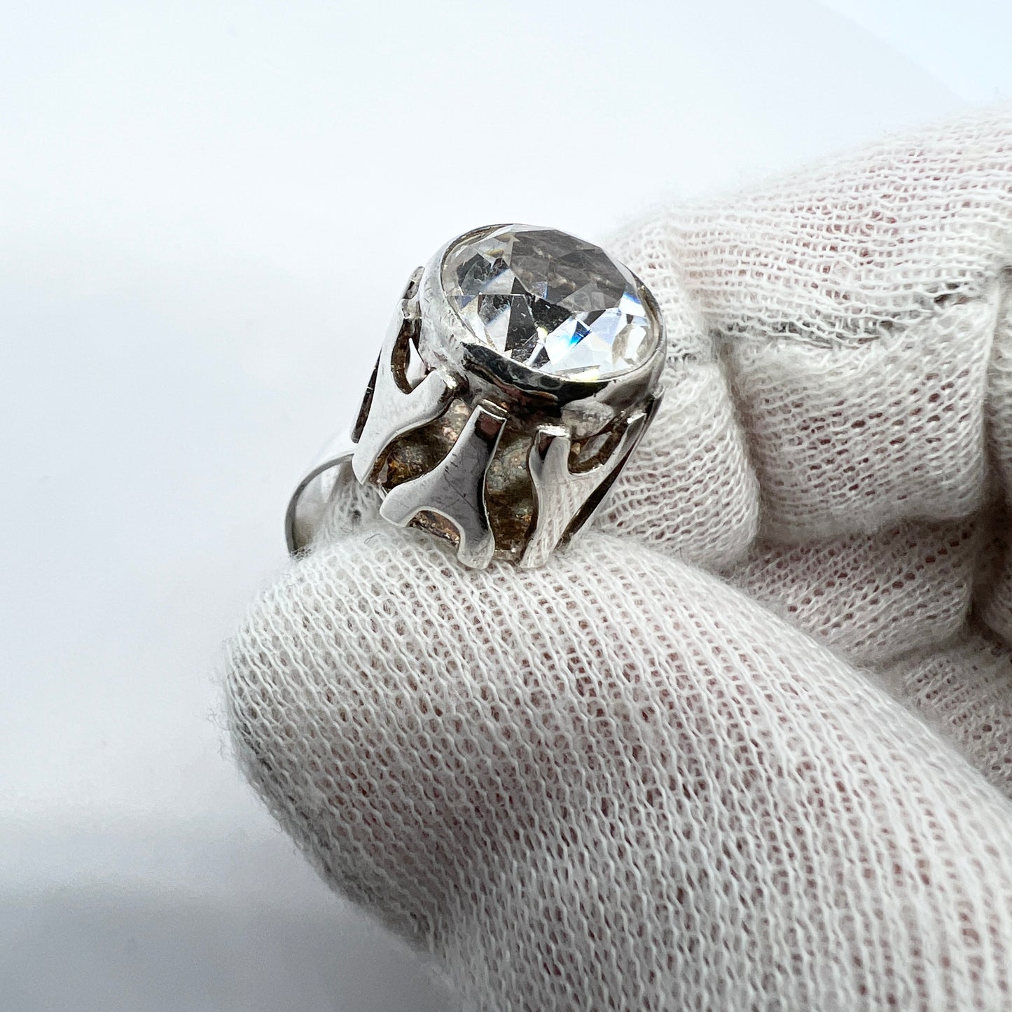 Vintage 1960-70s Solid Silver Rock Crystal Ring.