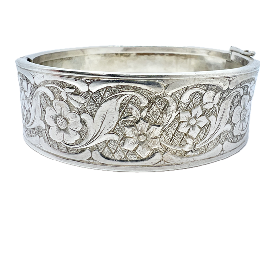 Andreas Daub Germany 1950s Solid Silver Hinged Flower Bangle Bracelet.