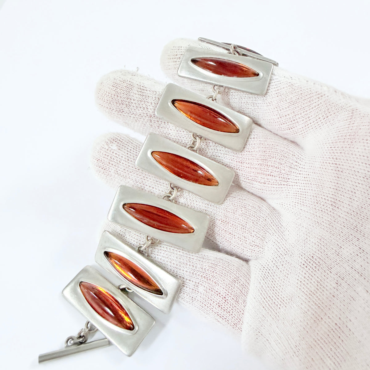 Jørgen Jensen, Denmark. Bold Vintage Pewter Amber Glass Bracelet.