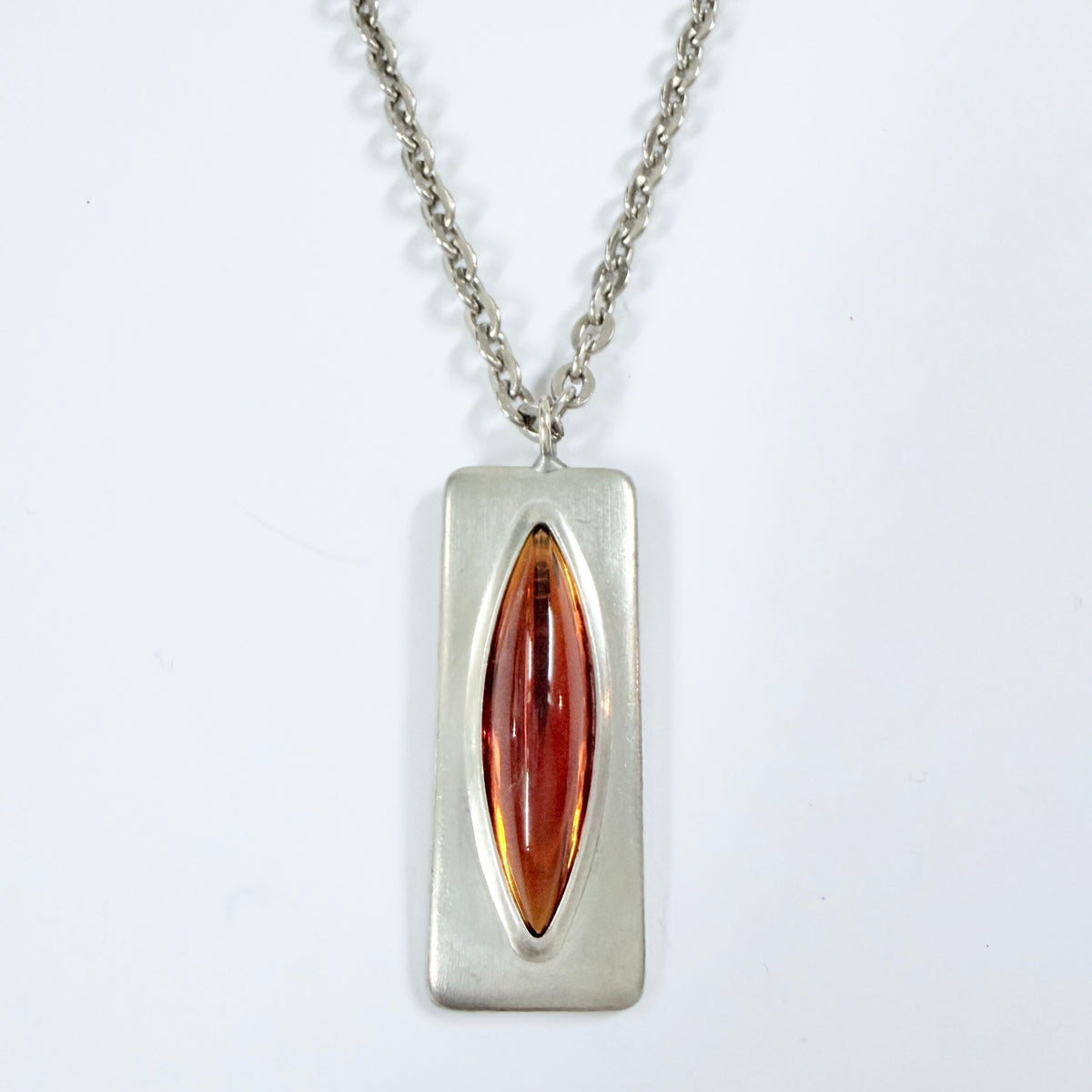 Jørgen Jensen, Denmark. Vintage Pewter Amber Glass Pendant Necklace.