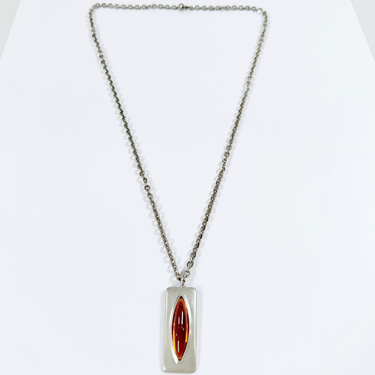 Jørgen Jensen, Denmark. Vintage Pewter Amber Glass Pendant Necklace.