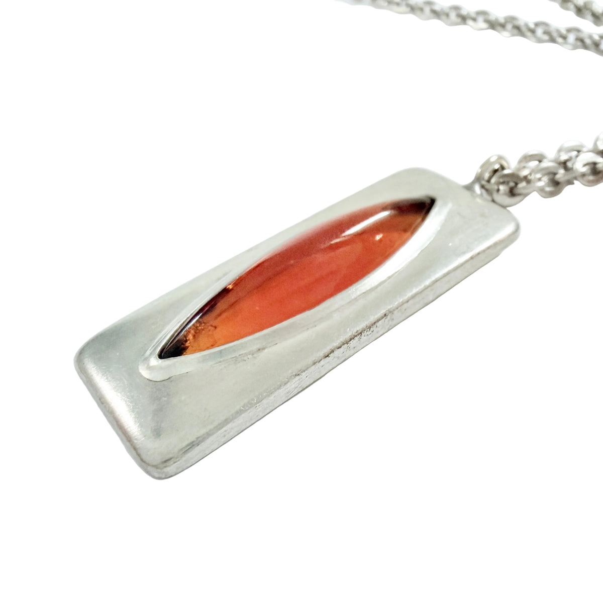 Jørgen Jensen, Denmark. Vintage Pewter Amber Glass Pendant Necklace.