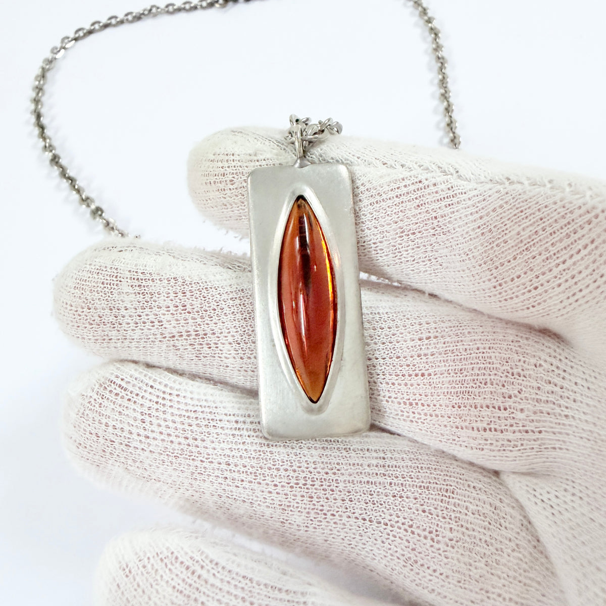 Jørgen Jensen, Denmark. Vintage Pewter Amber Glass Pendant Necklace.