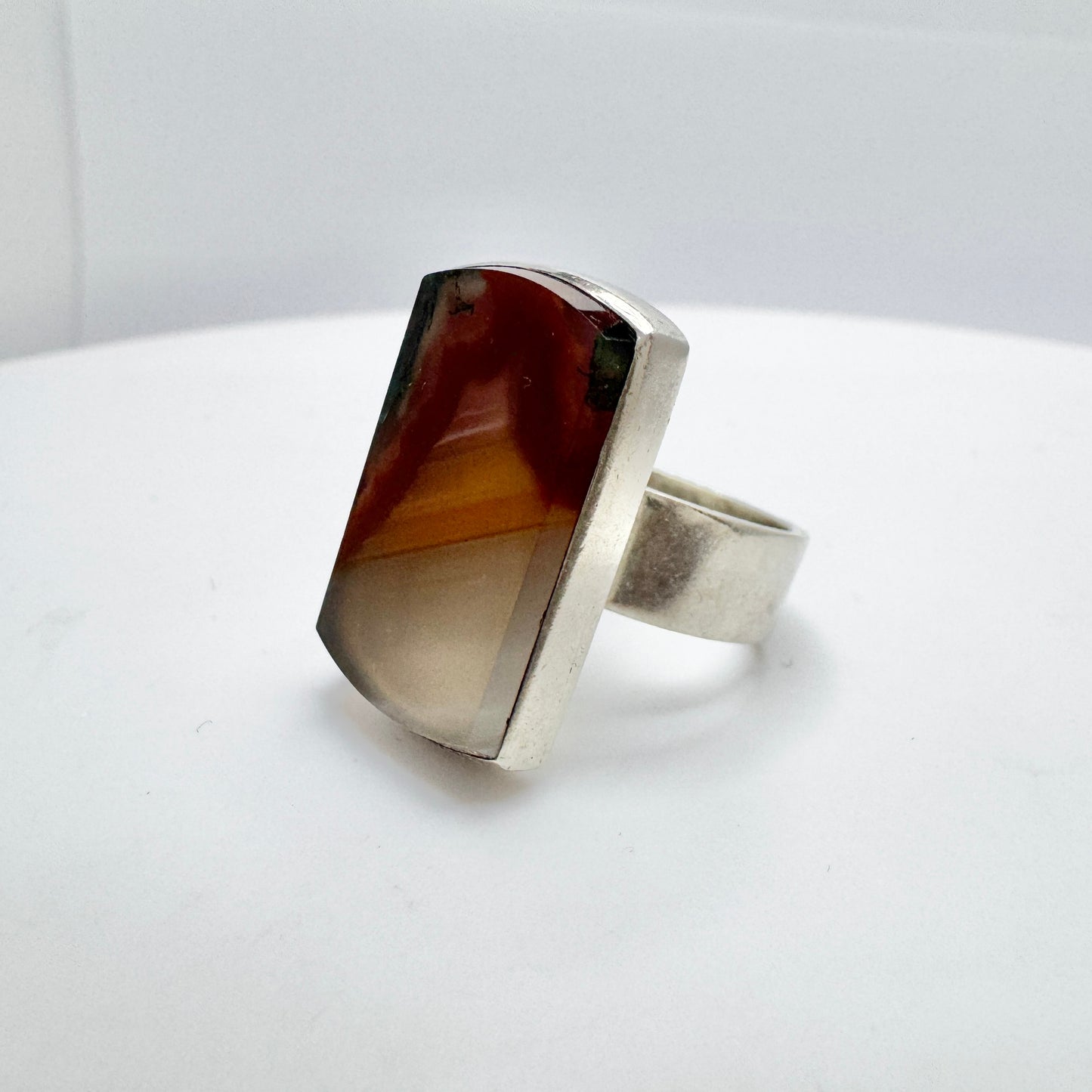 Peter Norman, Sweden 1967. Vintage Sterling Silver Moss Agate Ring. Signed.