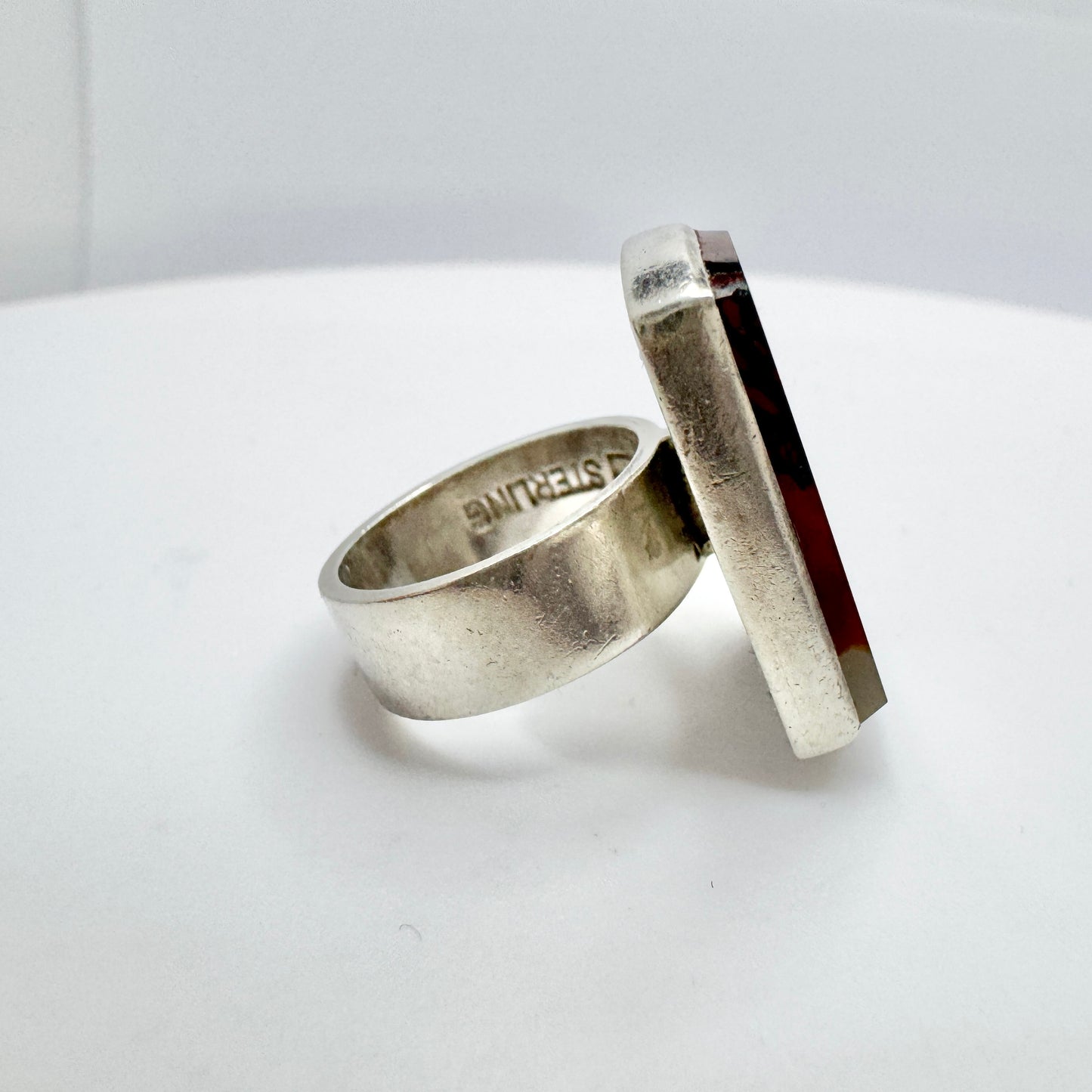 Peter Norman, Sweden 1967. Vintage Sterling Silver Moss Agate Ring. Signed.