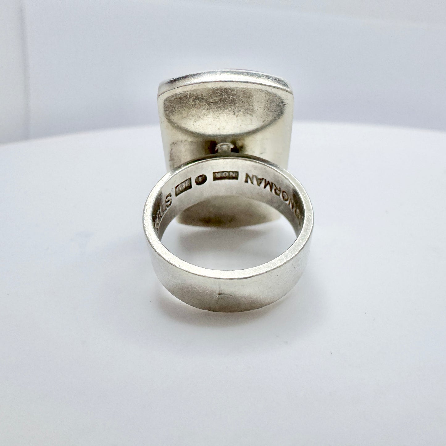 Peter Norman, Sweden 1967. Vintage Sterling Silver Moss Agate Ring. Signed.