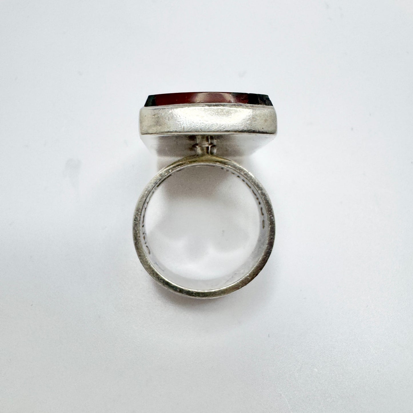 Peter Norman, Sweden 1967. Vintage Sterling Silver Moss Agate Ring. Signed.