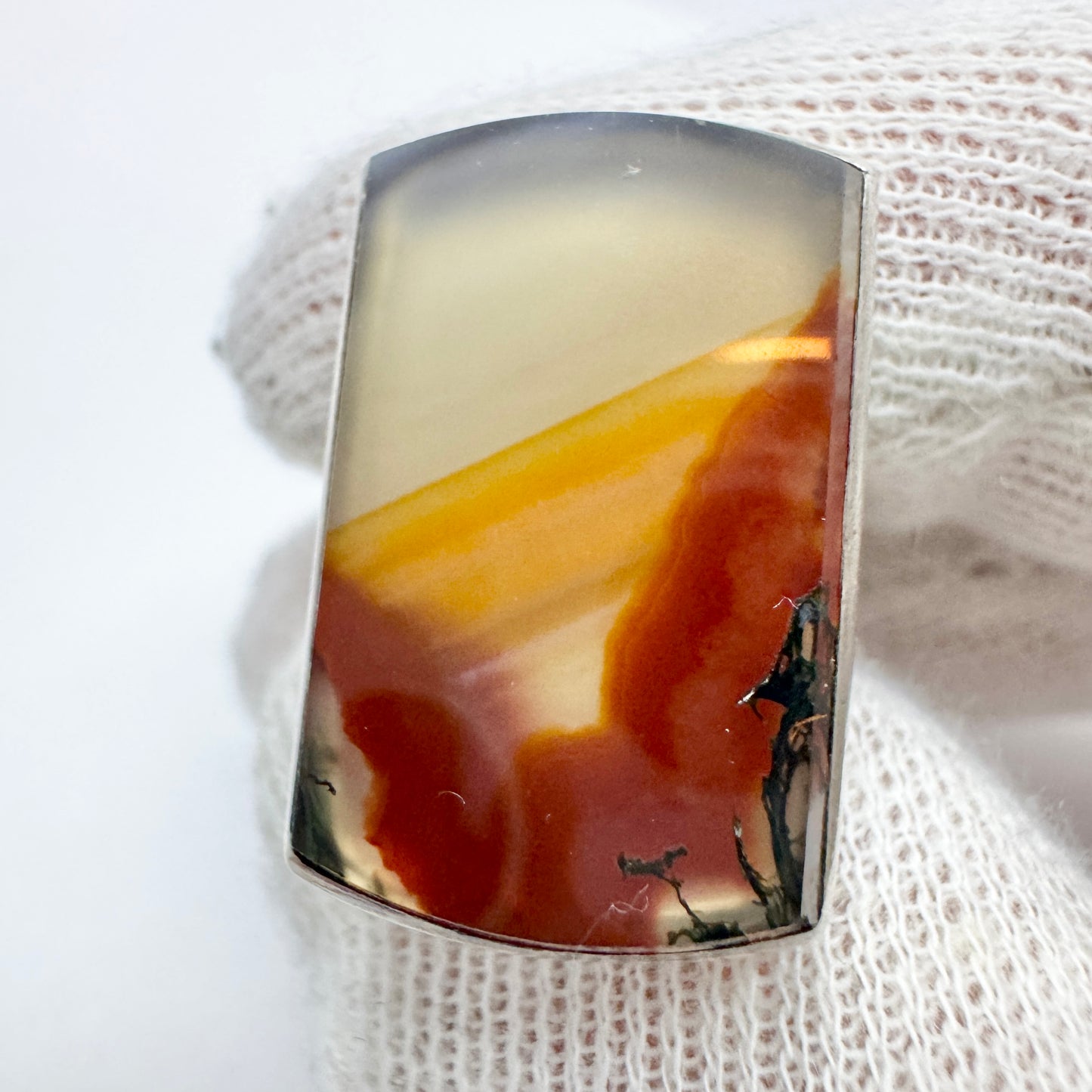 Peter Norman, Sweden 1967. Vintage Sterling Silver Moss Agate Ring. Signed.