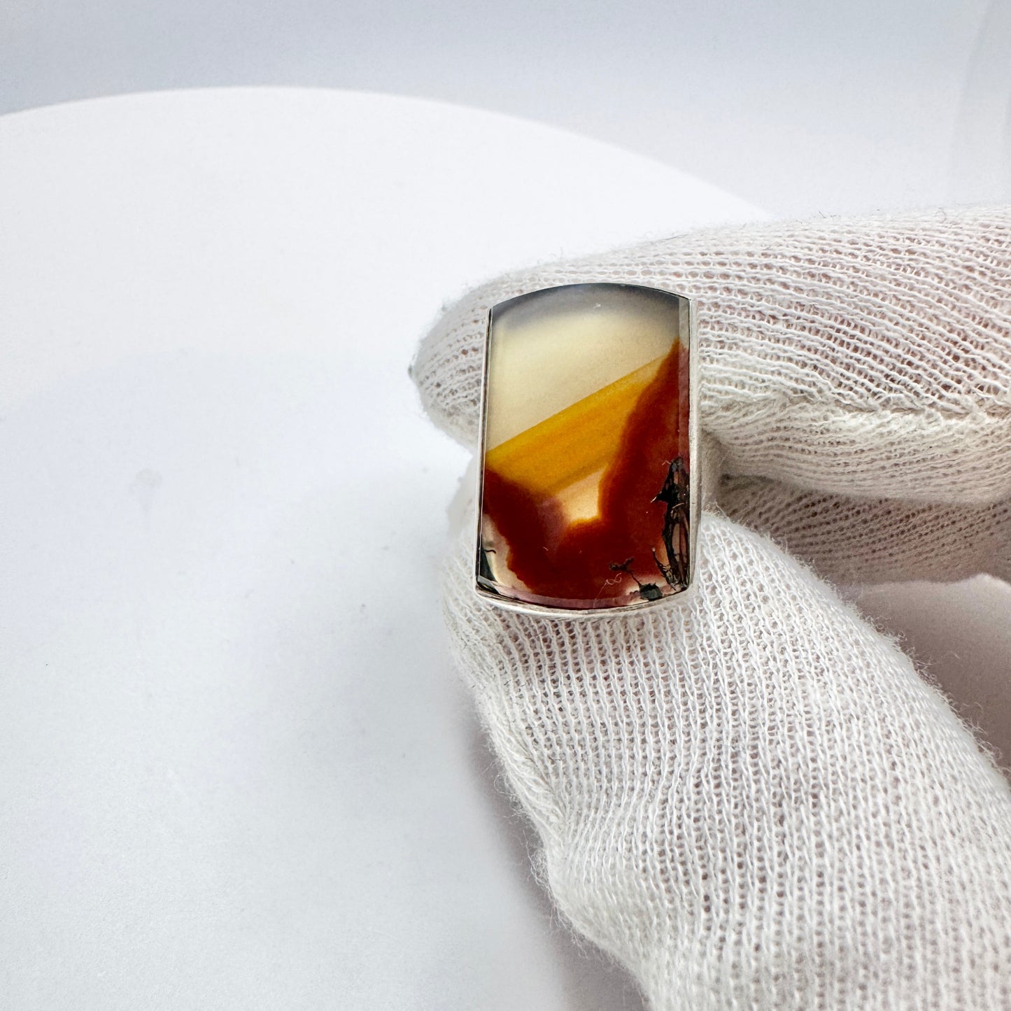 Peter Norman, Sweden 1967. Vintage Sterling Silver Moss Agate Ring. Signed.