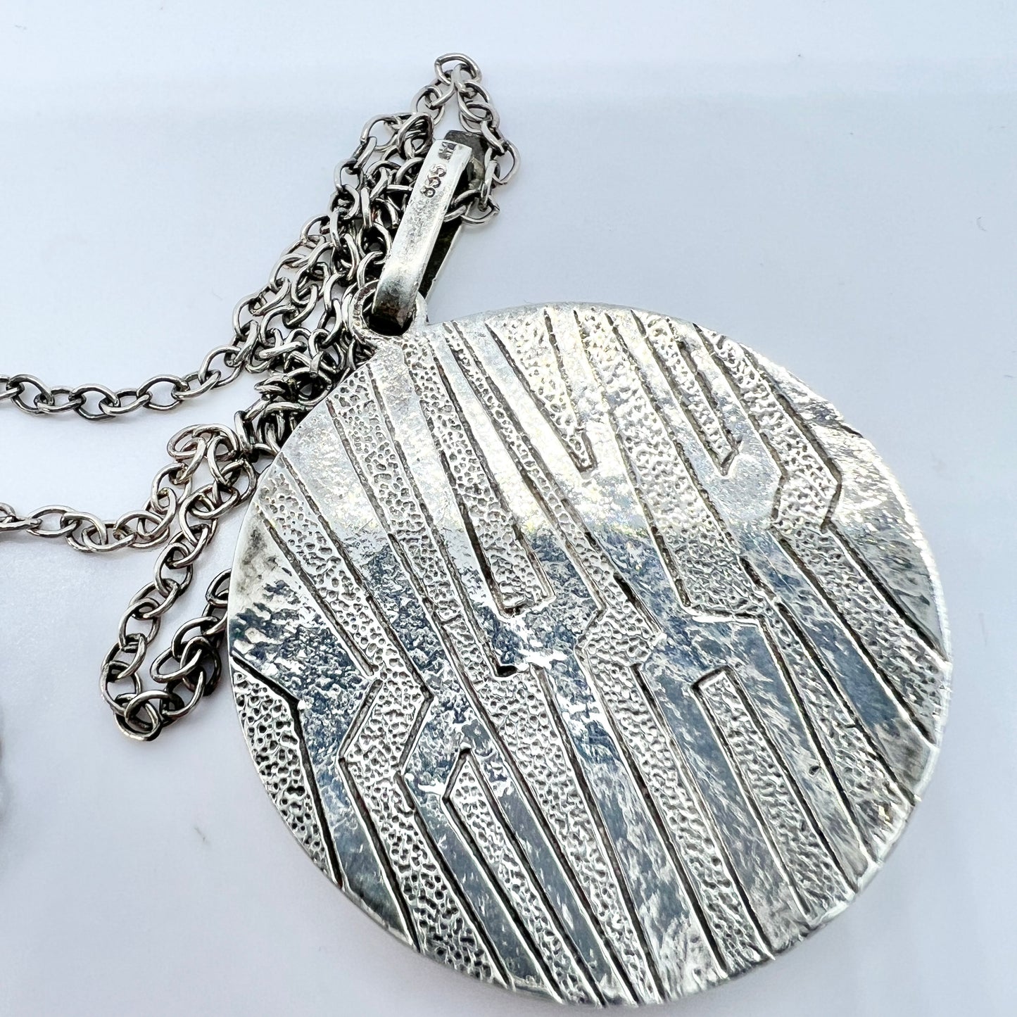 Vintage Modernist 1960-70s Solid Silver Pendant Necklace. Makers Mark