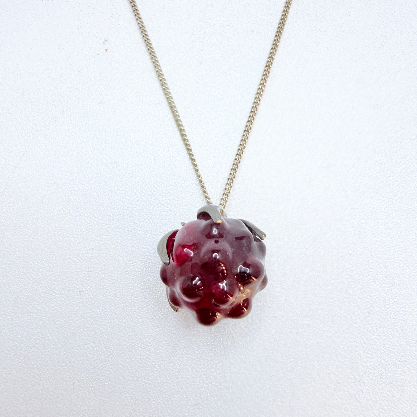 Gunnar Muskos. Sweden. Vintage Sterling Silver Glass Arctic Raspberry Pendant Necklace.