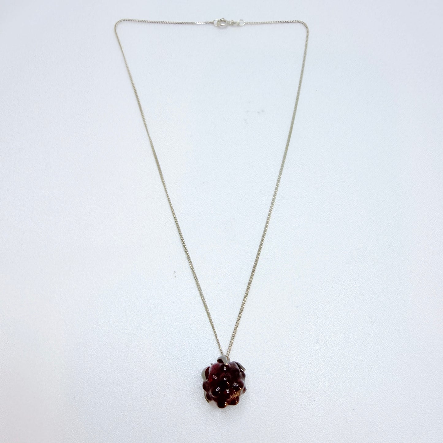 Gunnar Muskos. Sweden. Vintage Sterling Silver Glass Arctic Raspberry Pendant Necklace.