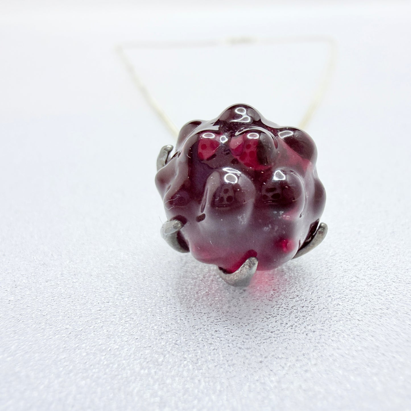 Gunnar Muskos. Sweden. Vintage Sterling Silver Glass Arctic Raspberry Pendant Necklace.