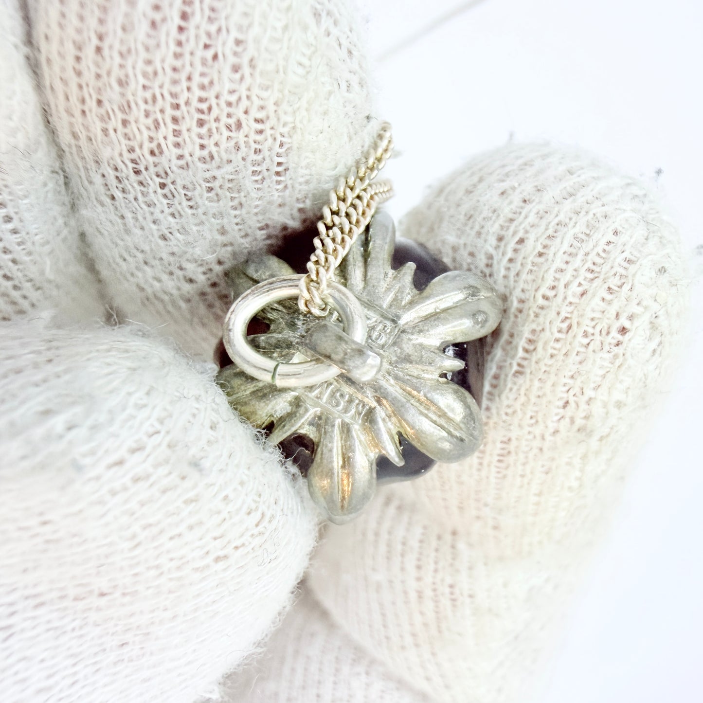 Gunnar Muskos. Sweden. Vintage Sterling Silver Glass Arctic Raspberry Pendant Necklace.