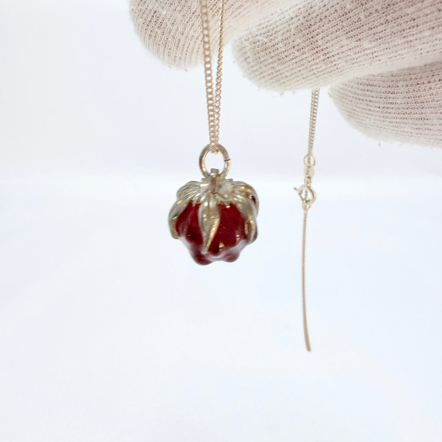 Gunnar Muskos. Sweden. Vintage Sterling Silver Glass Arctic Raspberry Pendant Necklace.