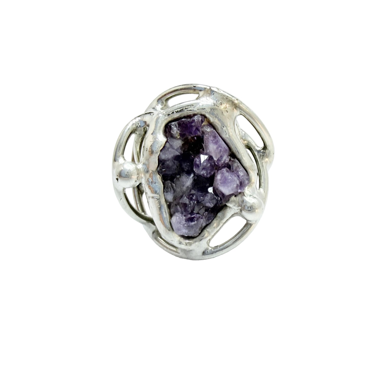 Smykkesmeden, Denmark. Vintage Brutalist Silver-plated Amethyst Ring.