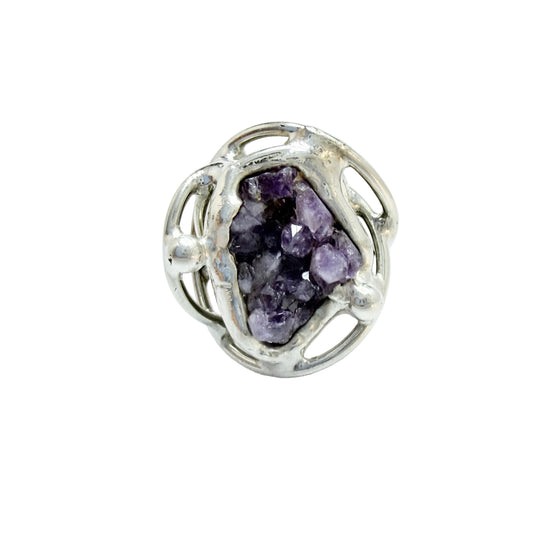 Smykkesmeden, Denmark. Vintage Brutalist Silver-plated Amethyst Ring.