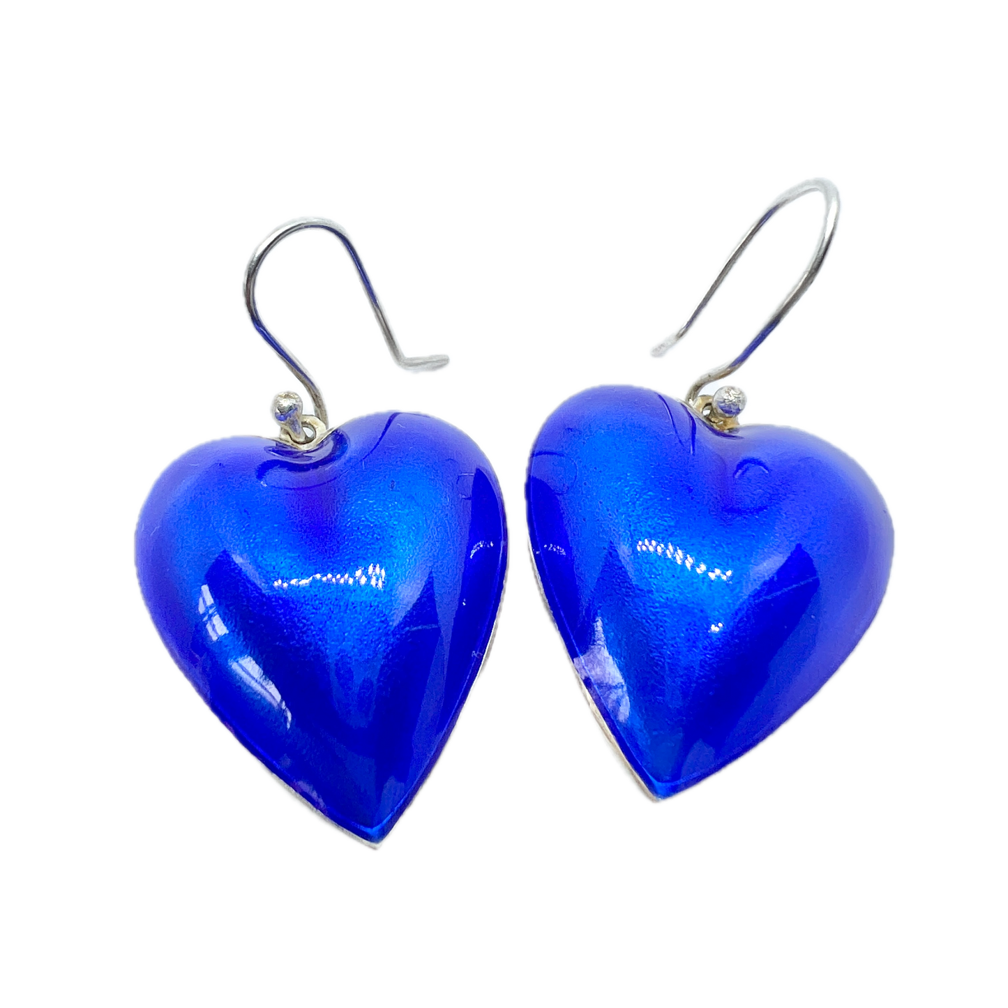 Konrad Mehus, for David-Andersen, Norway. Vintage Large Sterling Silver Enamel Puffy Heart Earrings.