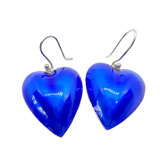 Konrad Mehus, for David-Andersen, Norway. Vintage Large Sterling Silver Enamel Puffy Heart Earrings.