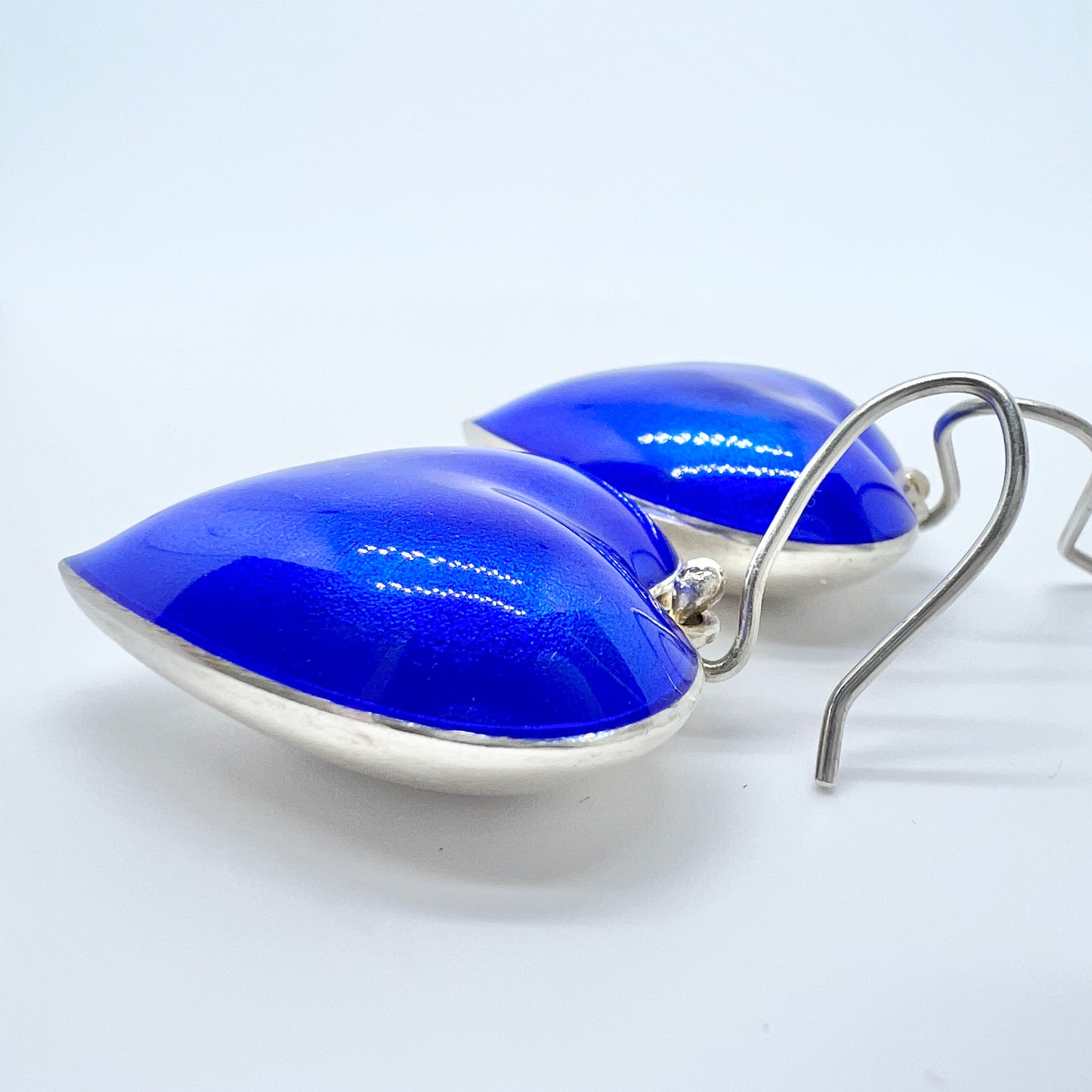 Konrad Mehus, for David-Andersen, Norway. Vintage Large Sterling Silver Enamel Puffy Heart Earrings.