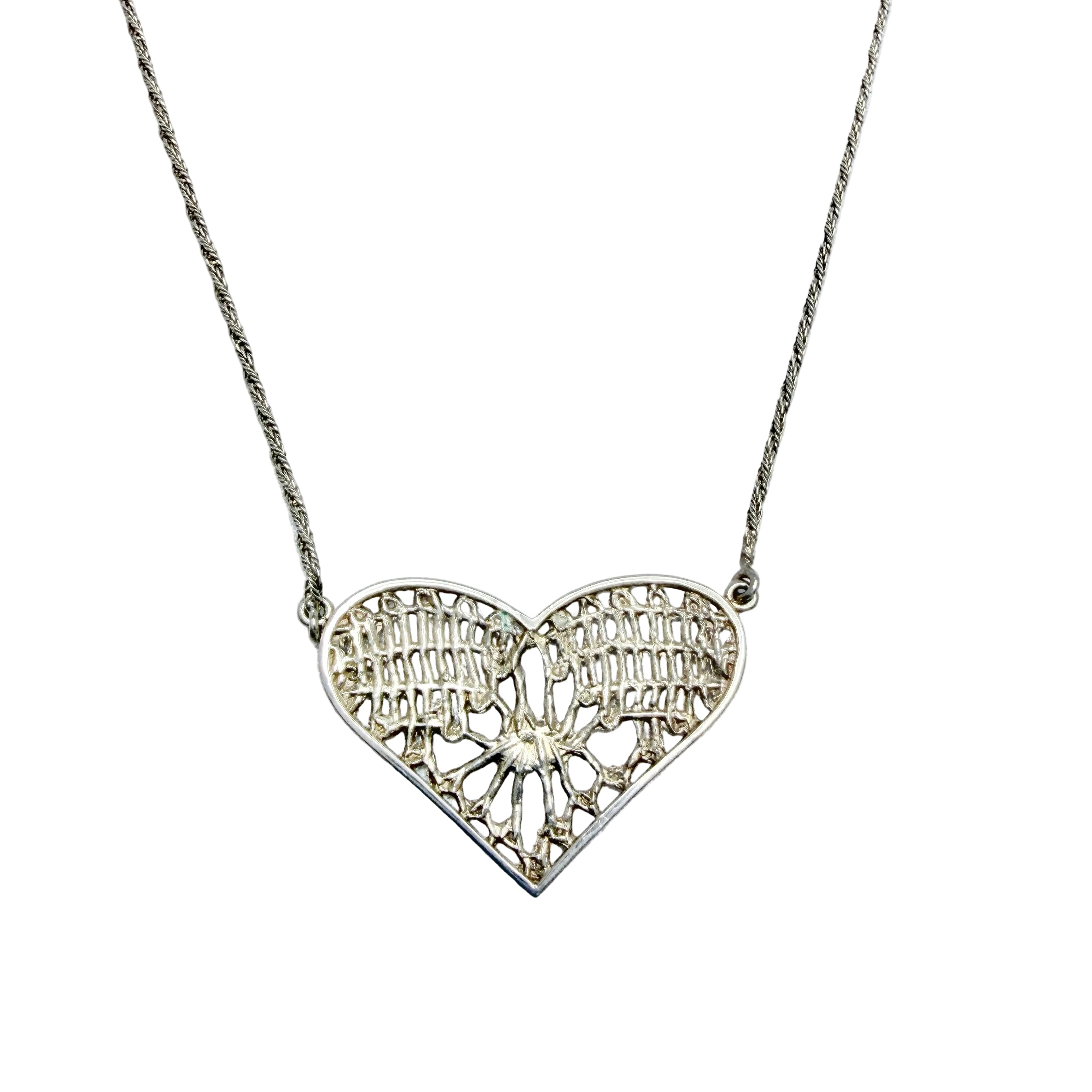 NOR, Finland ca 1980s. Vintage Solid Silver Heart Pendant Necklace