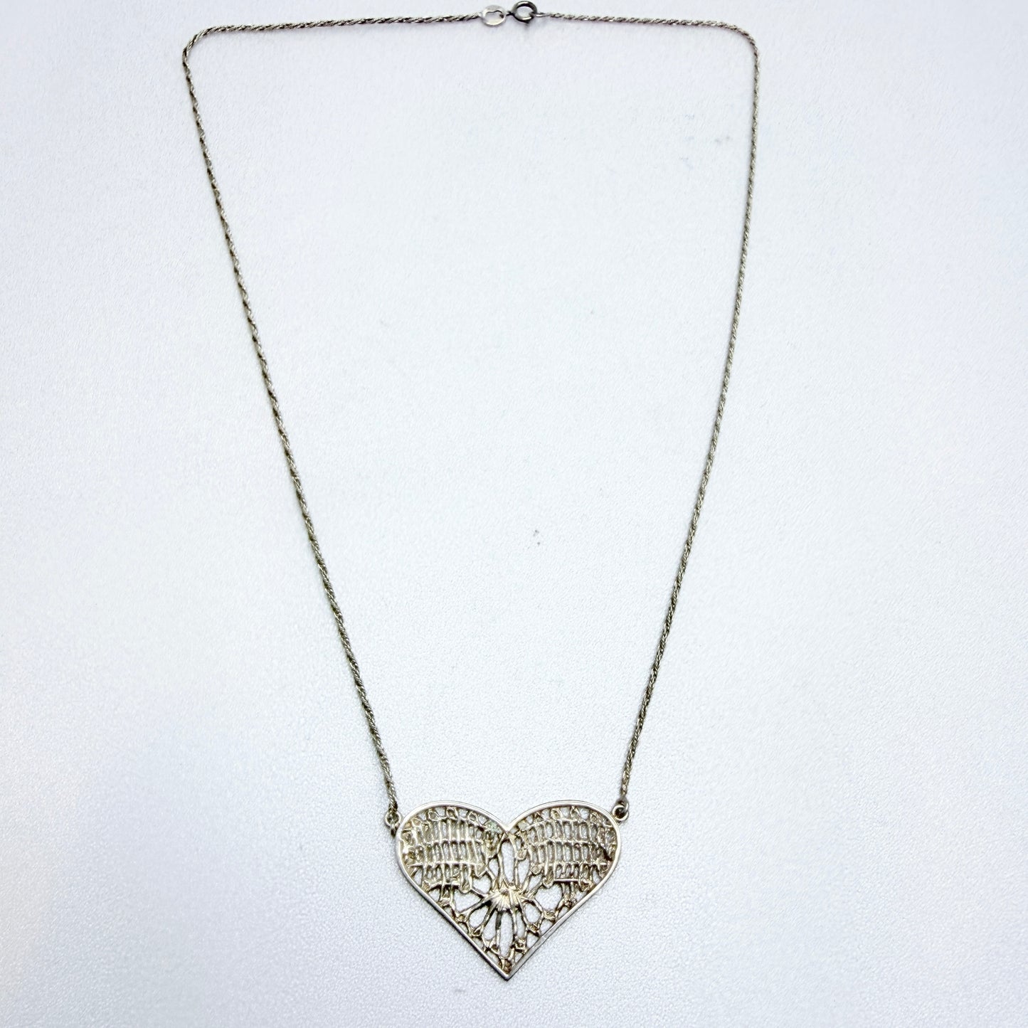 NOR, Finland ca 1980s. Vintage Solid Silver Heart Pendant Necklace.
