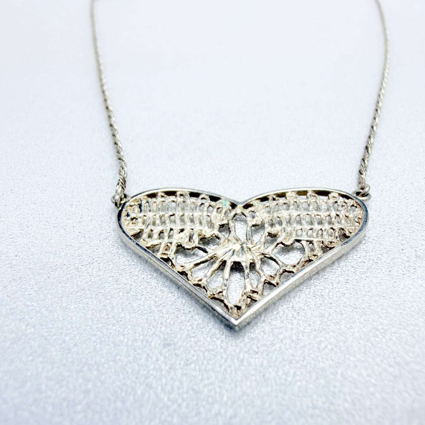NOR, Finland ca 1980s. Vintage Solid Silver Heart Pendant Necklace.