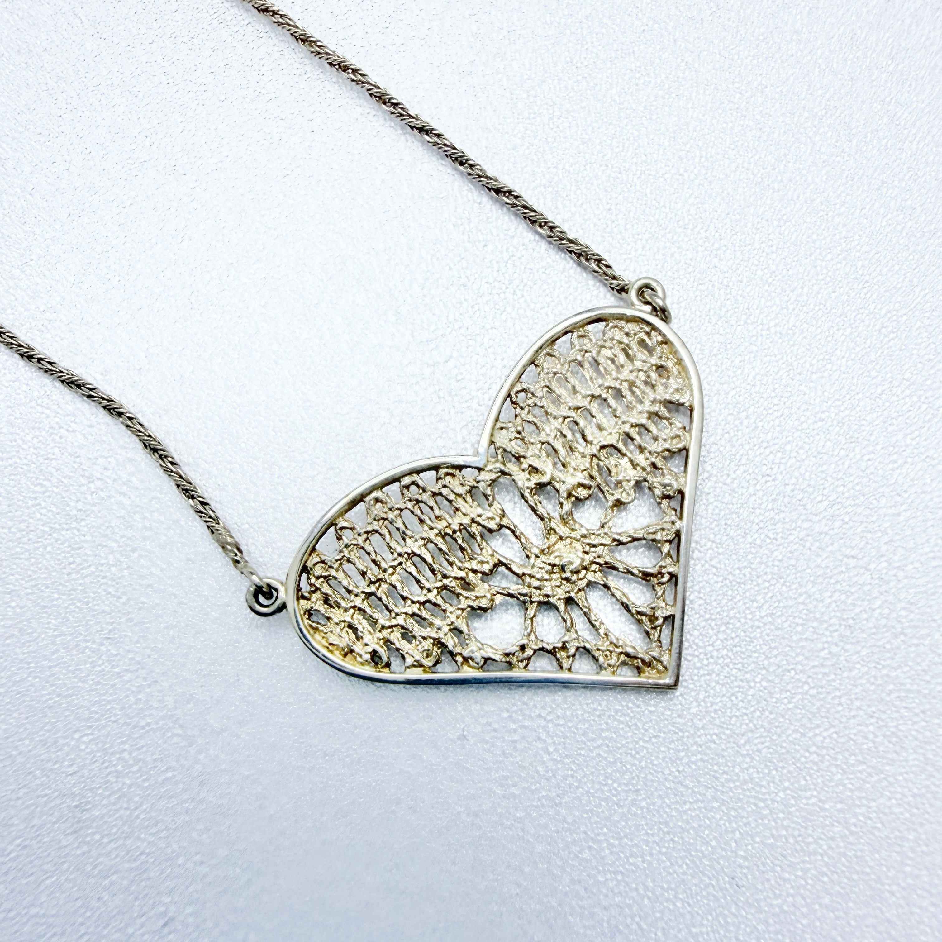 NOR, Finland ca 1980s. Vintage Solid Silver Heart Pendant Necklace
