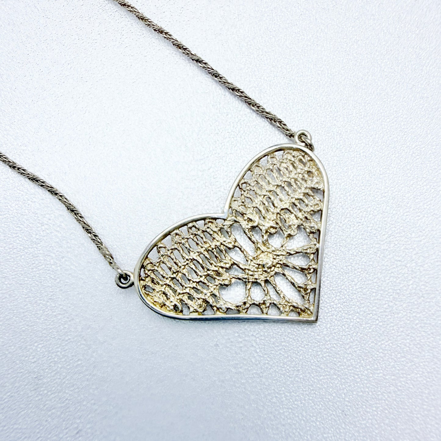NOR, Finland ca 1980s. Vintage Solid Silver Heart Pendant Necklace.
