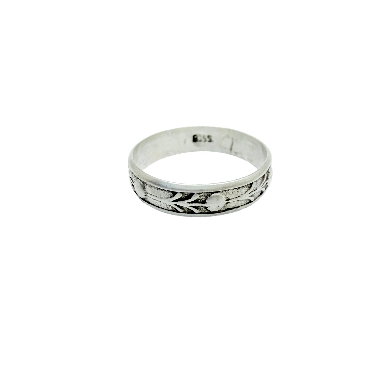 Vintage Solid Silver Ring Band. Sunflowers?