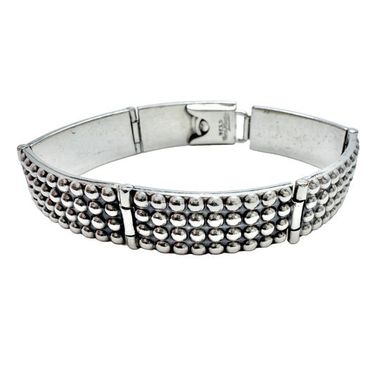 Hans Hansen, Denmark c 1950s. Vintage Sterling Silver Bracelet w the Iconic Screw Clasp.