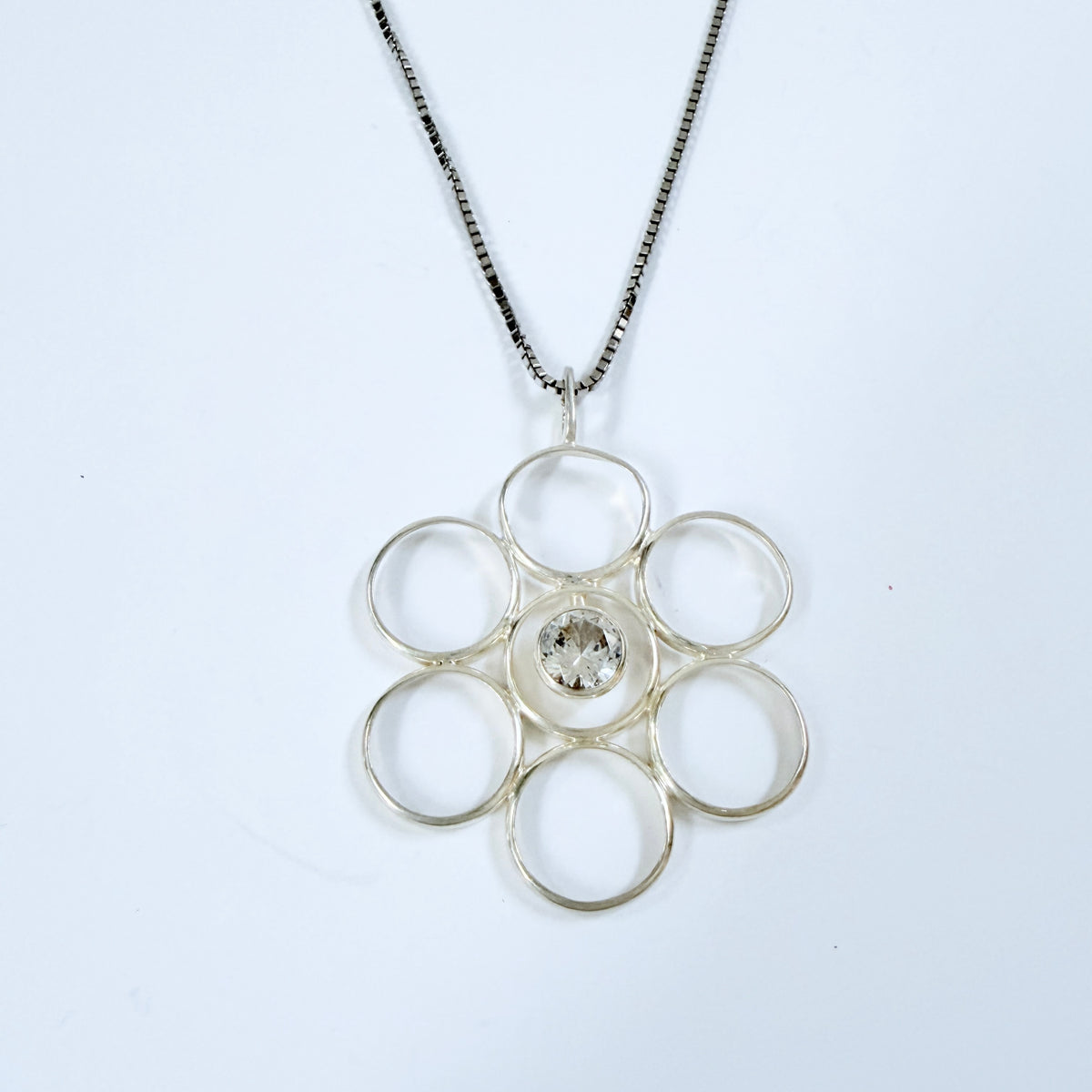 Vintage Solid Silver Synthetic Spinel Pendant Necklace.