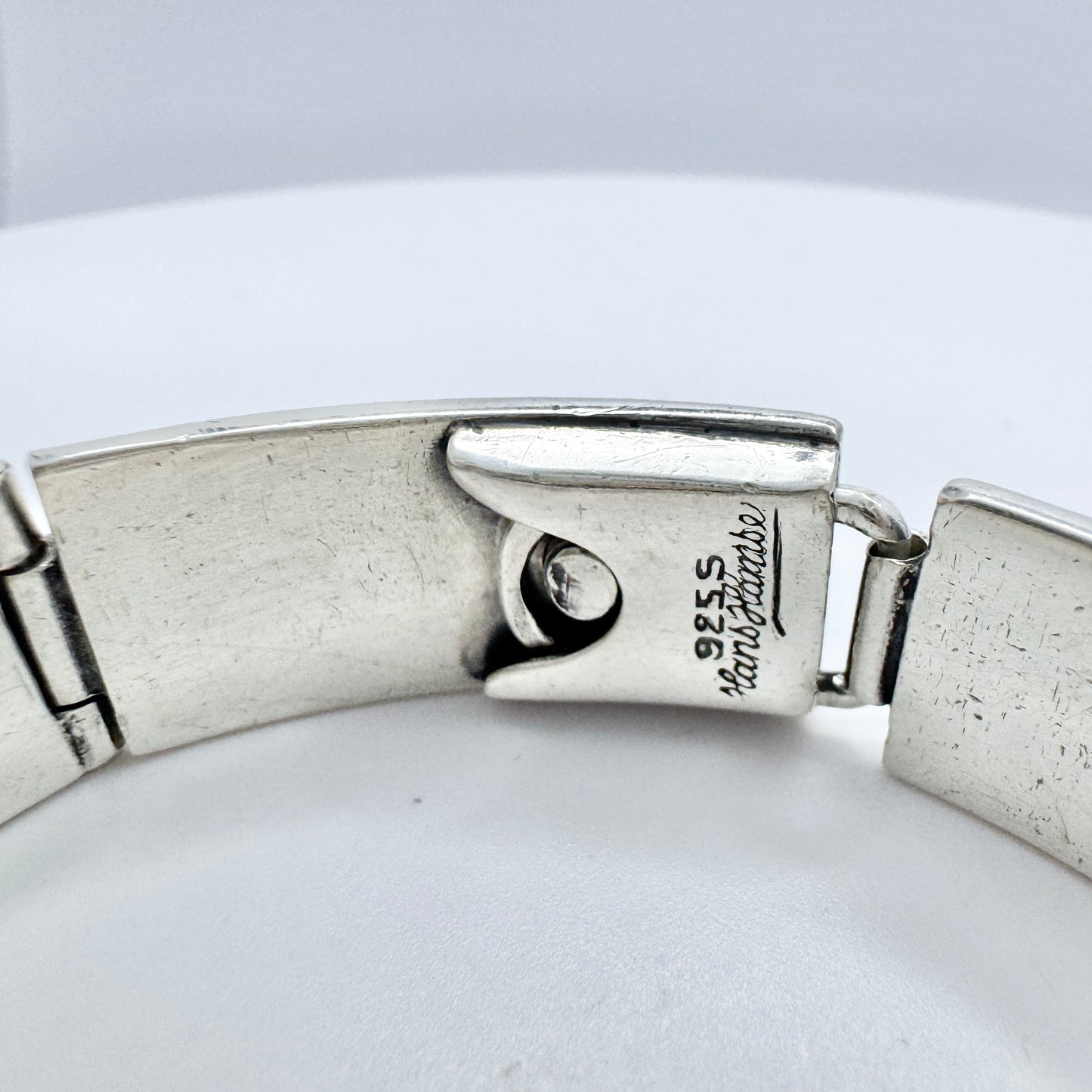 Hans Hansen, Denmark c 1950s. Vintage Sterling Silver Bracelet w the Iconic Screw Clasp.