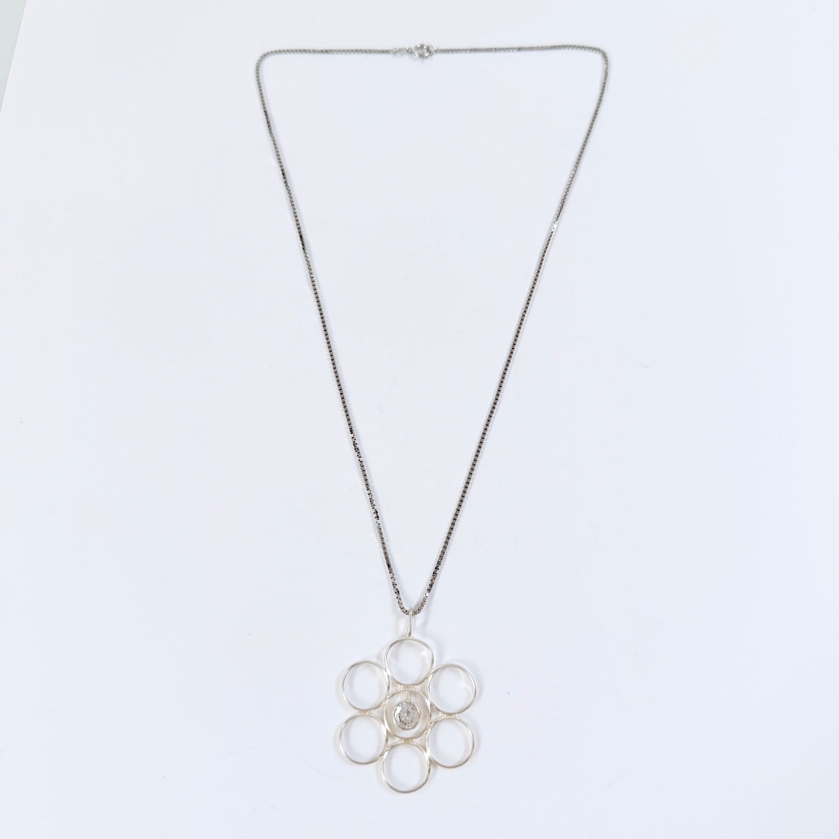 Vintage Solid Silver Synthetic Spinel Pendant Necklace.