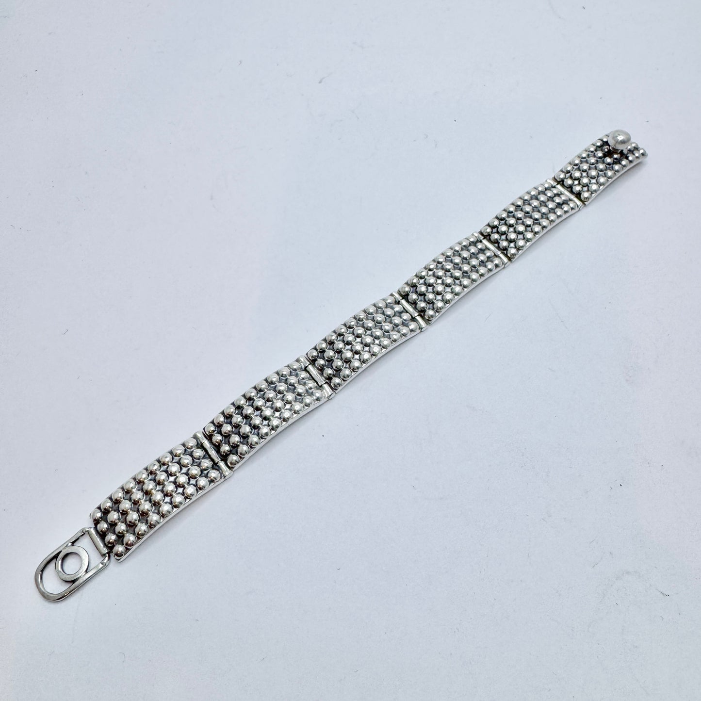 Hans Hansen, Denmark c 1950s. Vintage Sterling Silver Bracelet w the Iconic Screw Clasp.