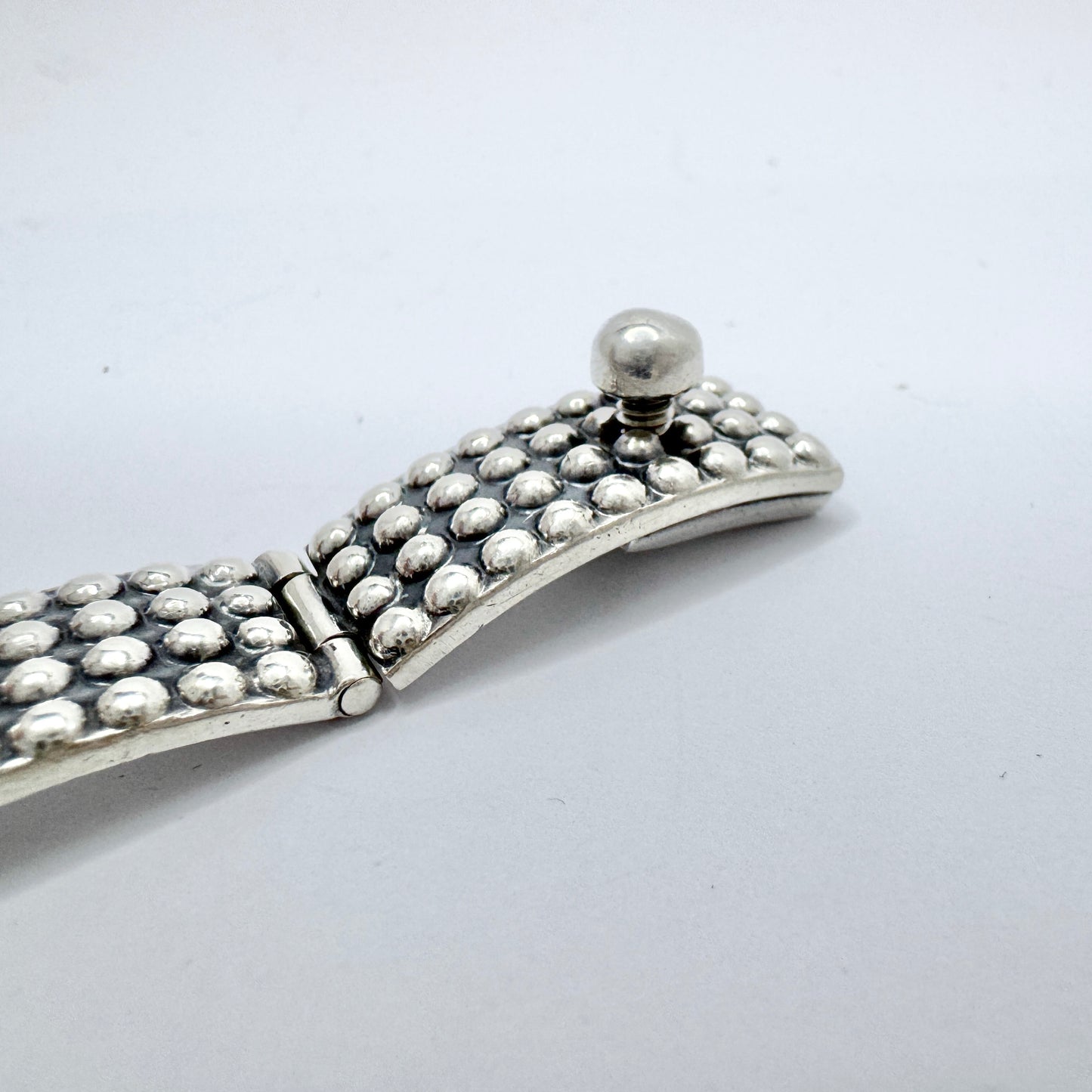 Hans Hansen, Denmark c 1950s. Vintage Sterling Silver Bracelet w the Iconic Screw Clasp.