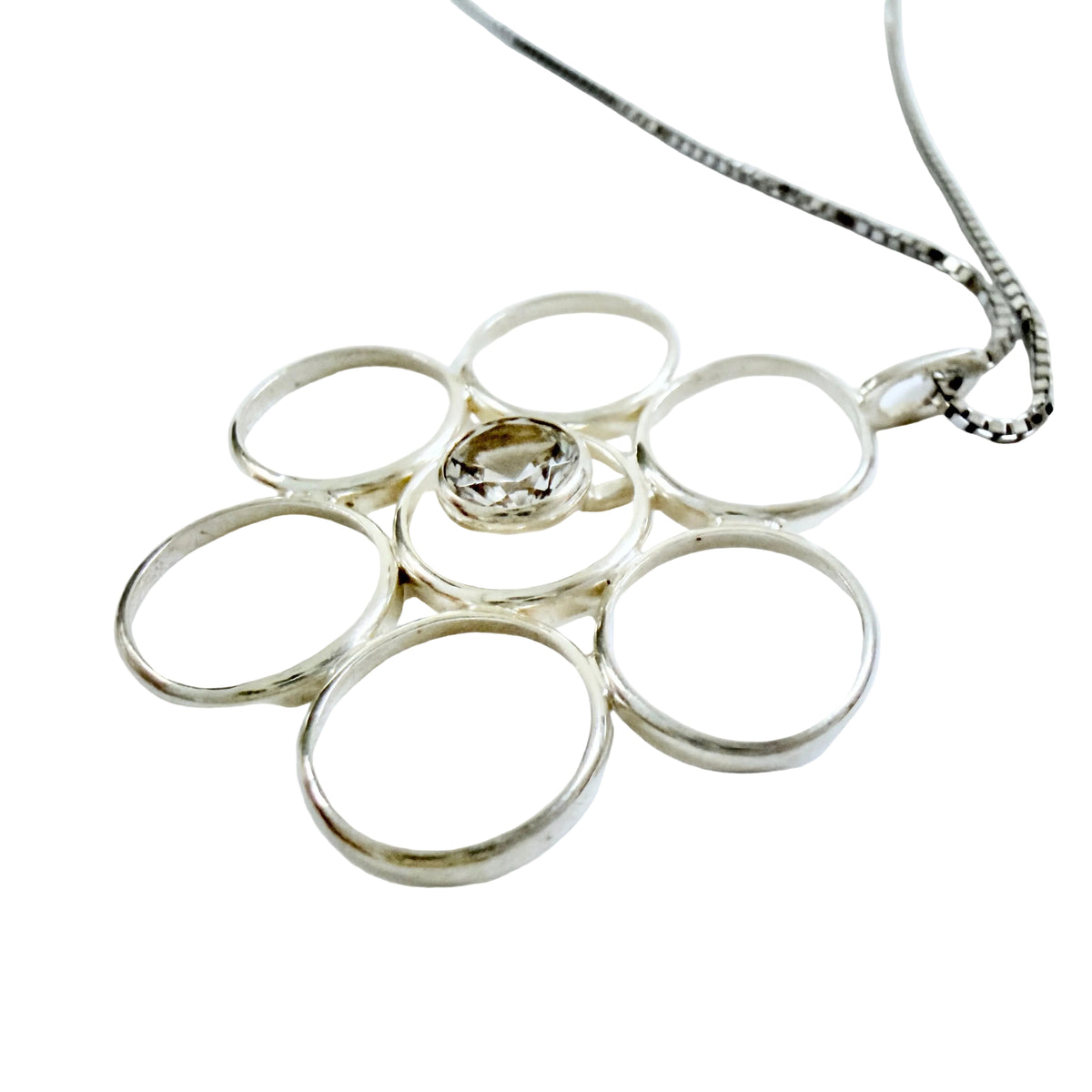Vintage Solid Silver Synthetic Spinel Pendant Necklace.