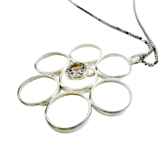 Vintage Solid Silver Synthetic Spinel Pendant Necklace.