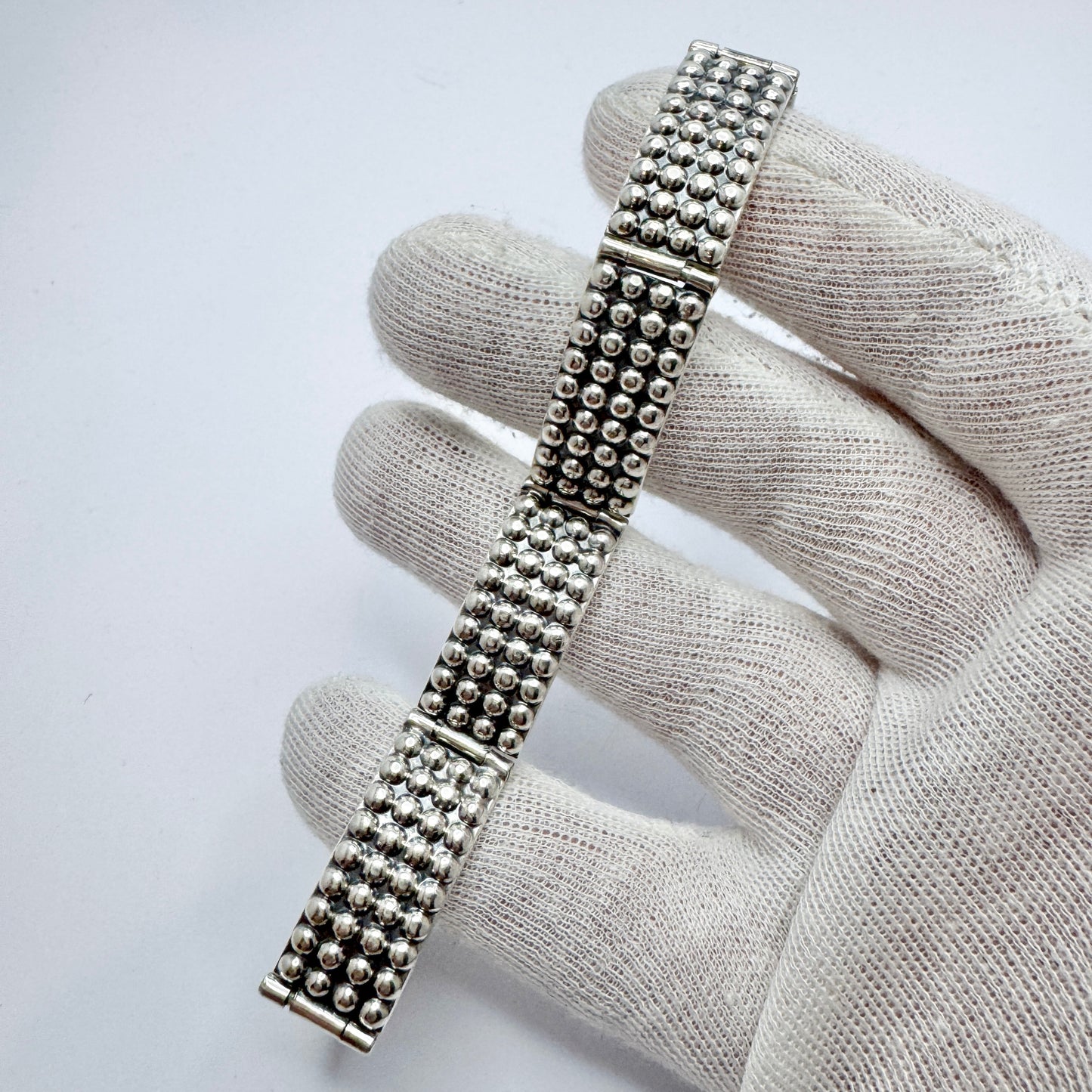 Hans Hansen, Denmark c 1950s. Vintage Sterling Silver Bracelet w the Iconic Screw Clasp.